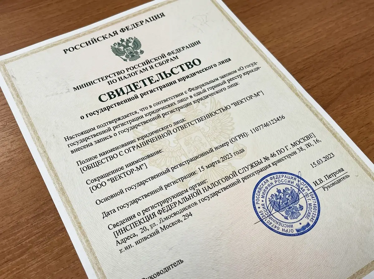 Свидетельство о государственной регистрации юридического лица, ОГРН документ с печатью налоговой инспекции